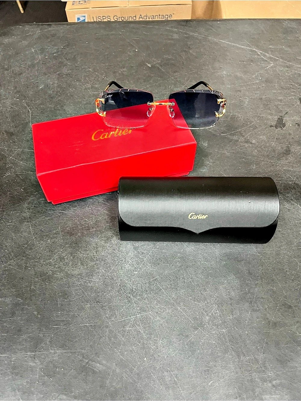 Cartier Piccadilly Rimless Sunglasses CT0092O Black & Gold